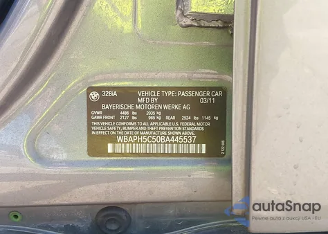 2011 BMW 328I из США, поврежденный, VIN WBAPH5C50BA445537